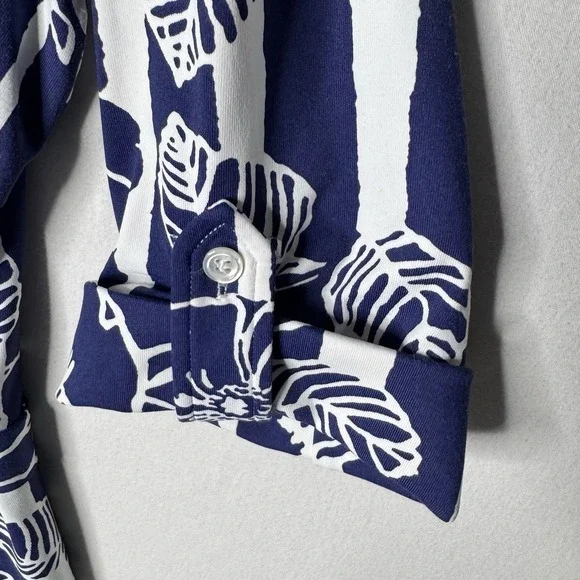 J McLaughlin Navy Floral Shirt Dress Sz M / L Belted Catalina Career Office READ - Picture 5 of 12